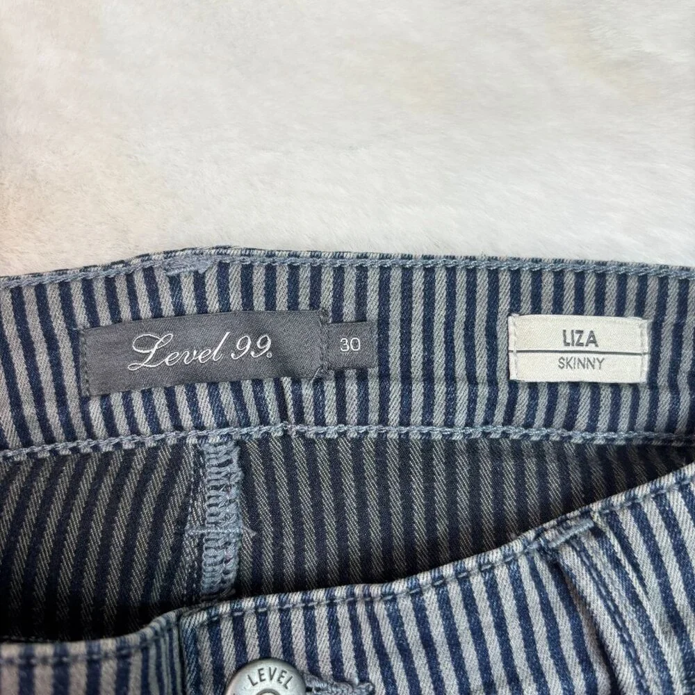 Level 99 Liza Skinny Jeans‎ 30 Striped Blue Gray Mid-Rise Stretch Women's